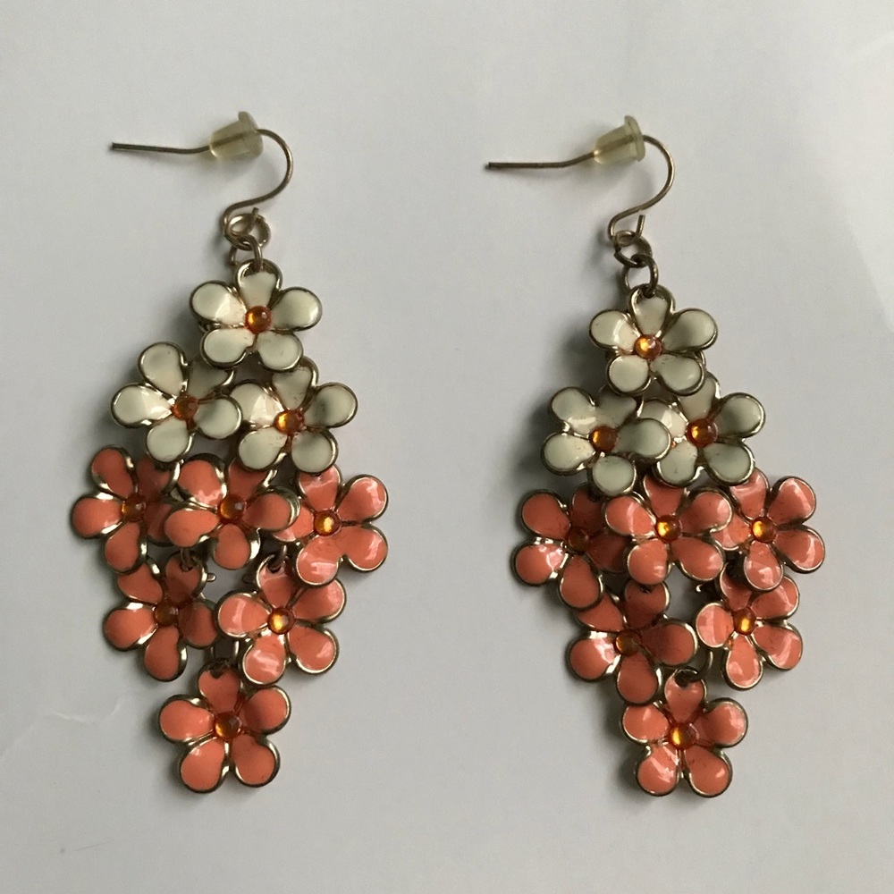 Cream and orange flower earrings